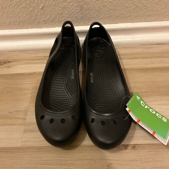 NWT Crocs Kadee Slingback Mary Janes Ballet Flats Womens Size 11W Black New - Picture 1 of 6